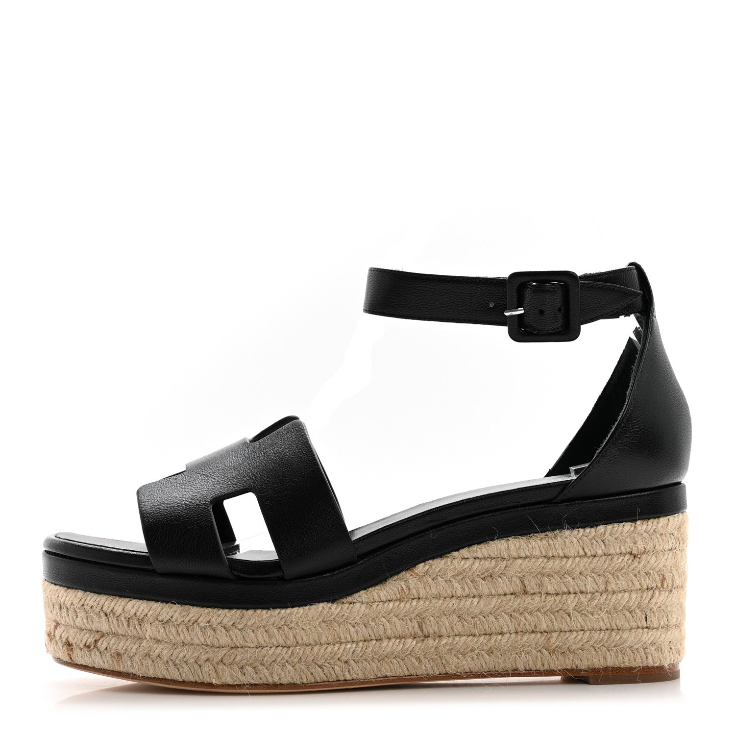Hermes Goatskin Elda Espadrille Wedge Sandals 41 Black 1 of 8