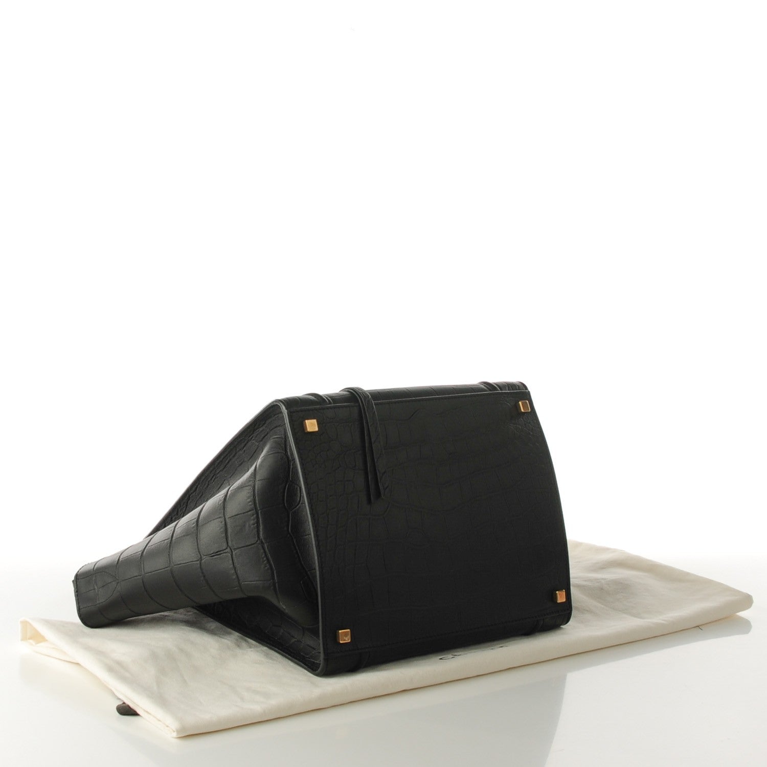 Celine Crocodile Embossed Calfskin Medium Phantom Luggage Black 4 of 7