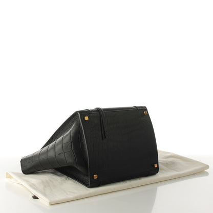 Celine Crocodile Embossed Calfskin Medium Phantom Luggage Black 4 of 7