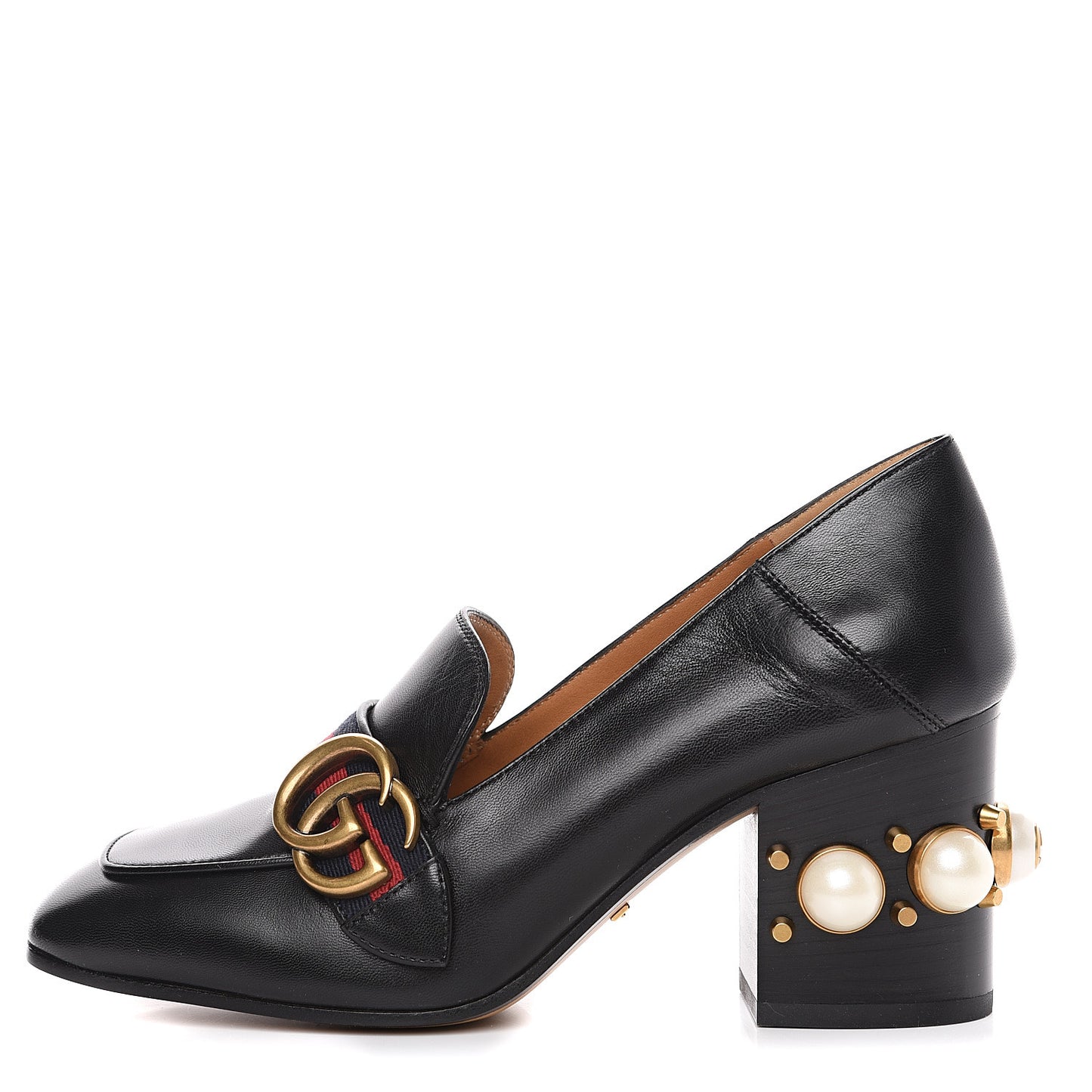 Malaga Kid Web Pearl Embellished Peyton 75mm Loafer Pumps 36 Black