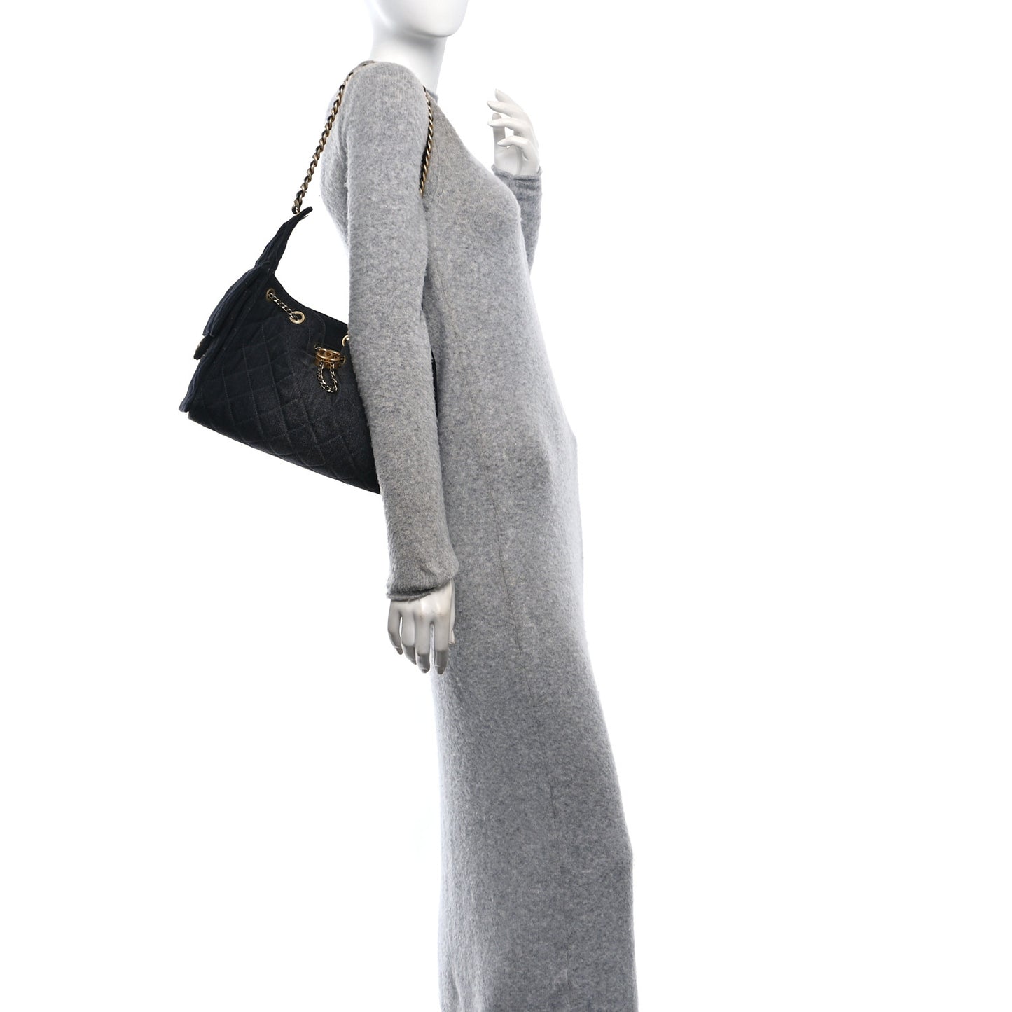 Washed Denim Quilted Small Chanel 25 Handbag Black