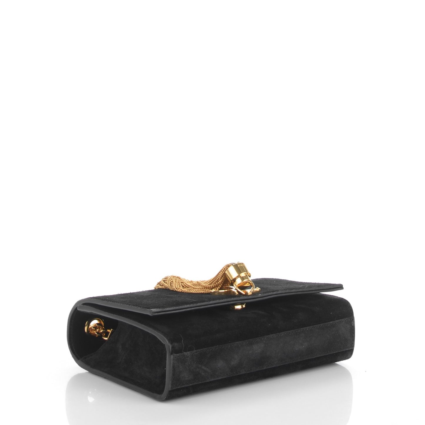 Suede Small Classic Monogram Kate Tassel Satchel Black