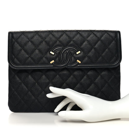 Chanel Caviar Quilted Filigree Flap Pouch Black 2 of 11