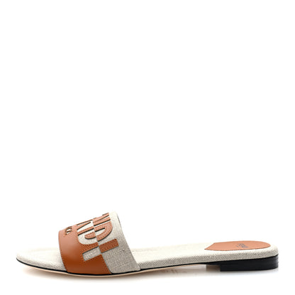 Fendi Vitello Canvas Signature Flat Slide Sandals 40 Cuoio Grezzo 1 of 8