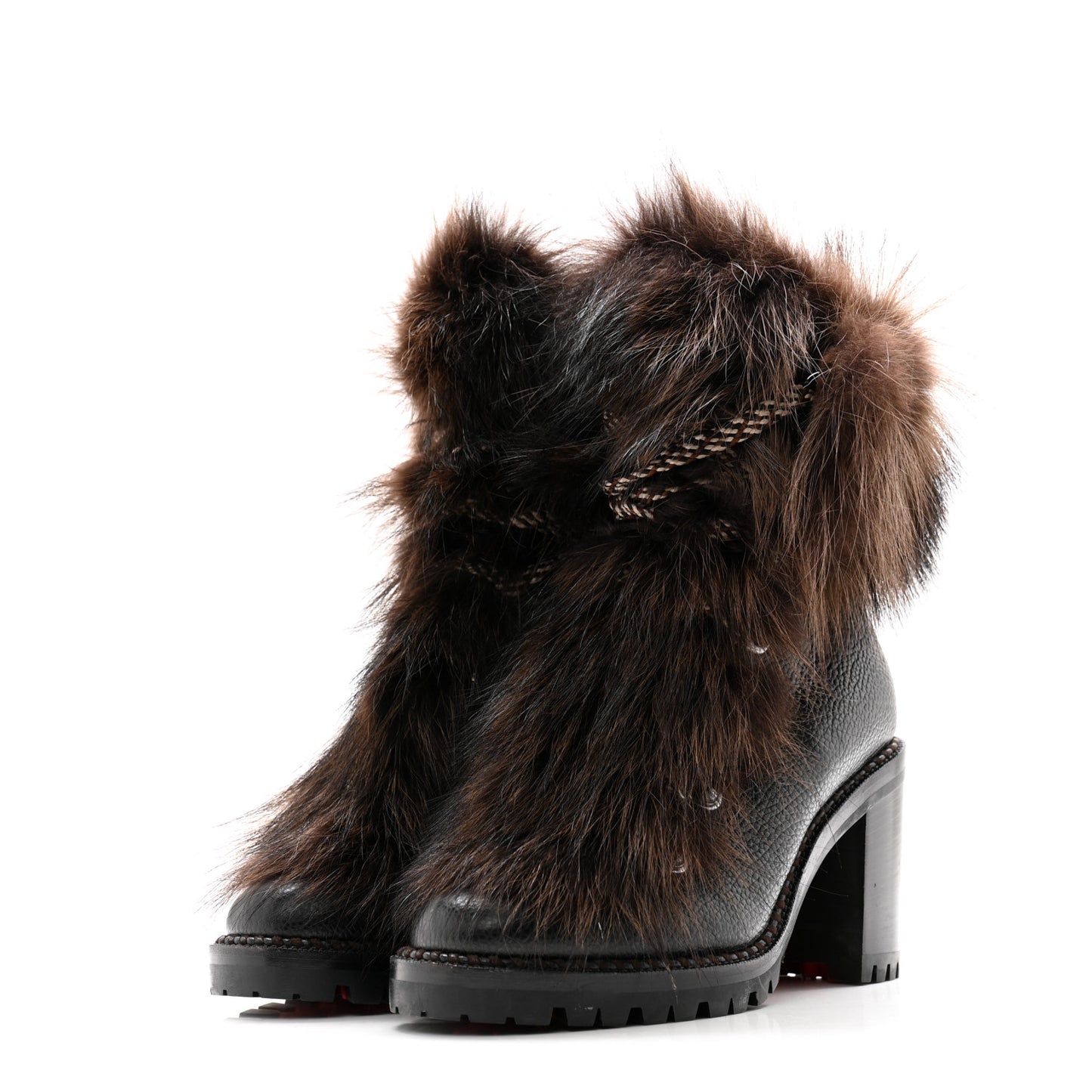 Grained Calfskin Raton Laveu Racoon Fur Fanny 70 Ankle Boots 36.5 Black