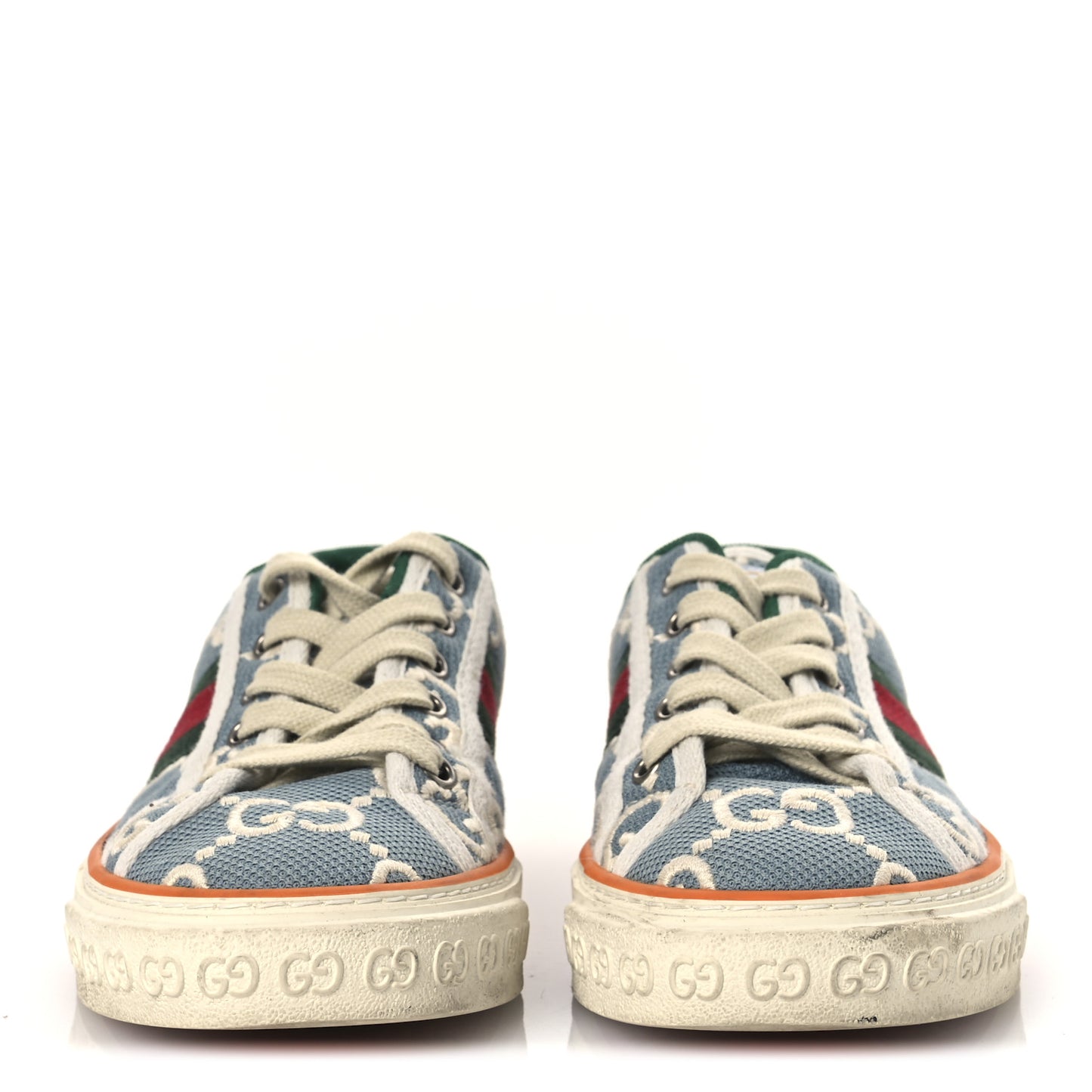 Cotton GG Monogram Web Womens 1977 Tennis Sneakers 37.5 Philod Ivory Mystic White
