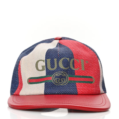 Gucci Canvas Textured Calfskin Sylvie Stripe Logo Baseball Hat S White Red 2 of 7