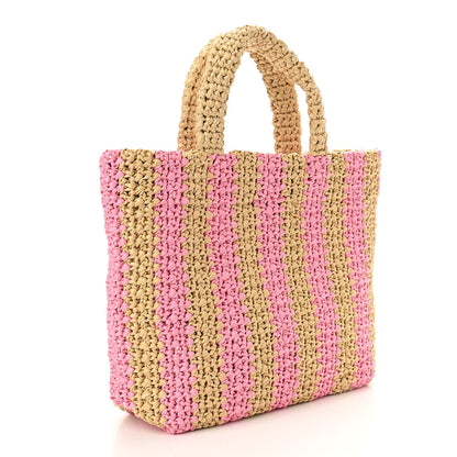 Prada Yarn Raffia Effect Crochet Striped Small Logo Tote Naturale Petalo 3 of 9