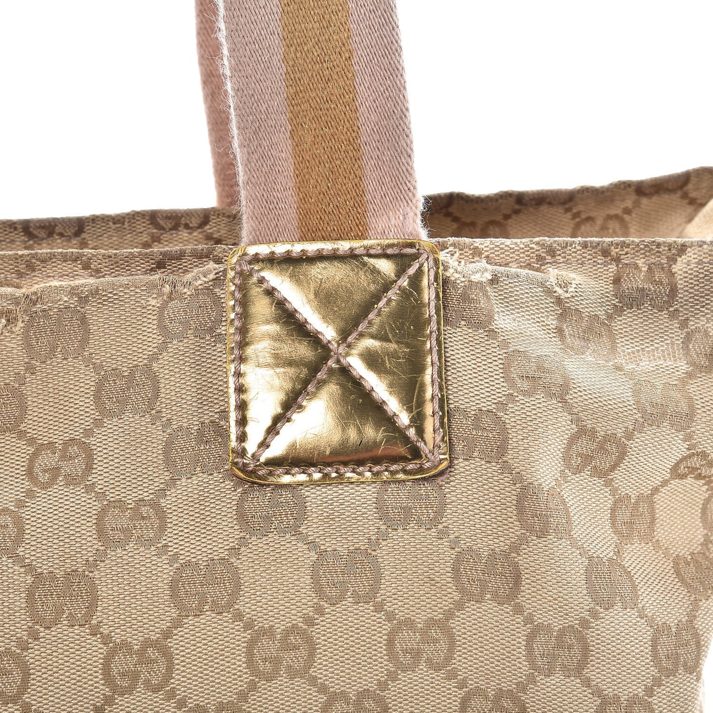 GG Monogram Medium Web Handle Bucket Tote Pink Gold
