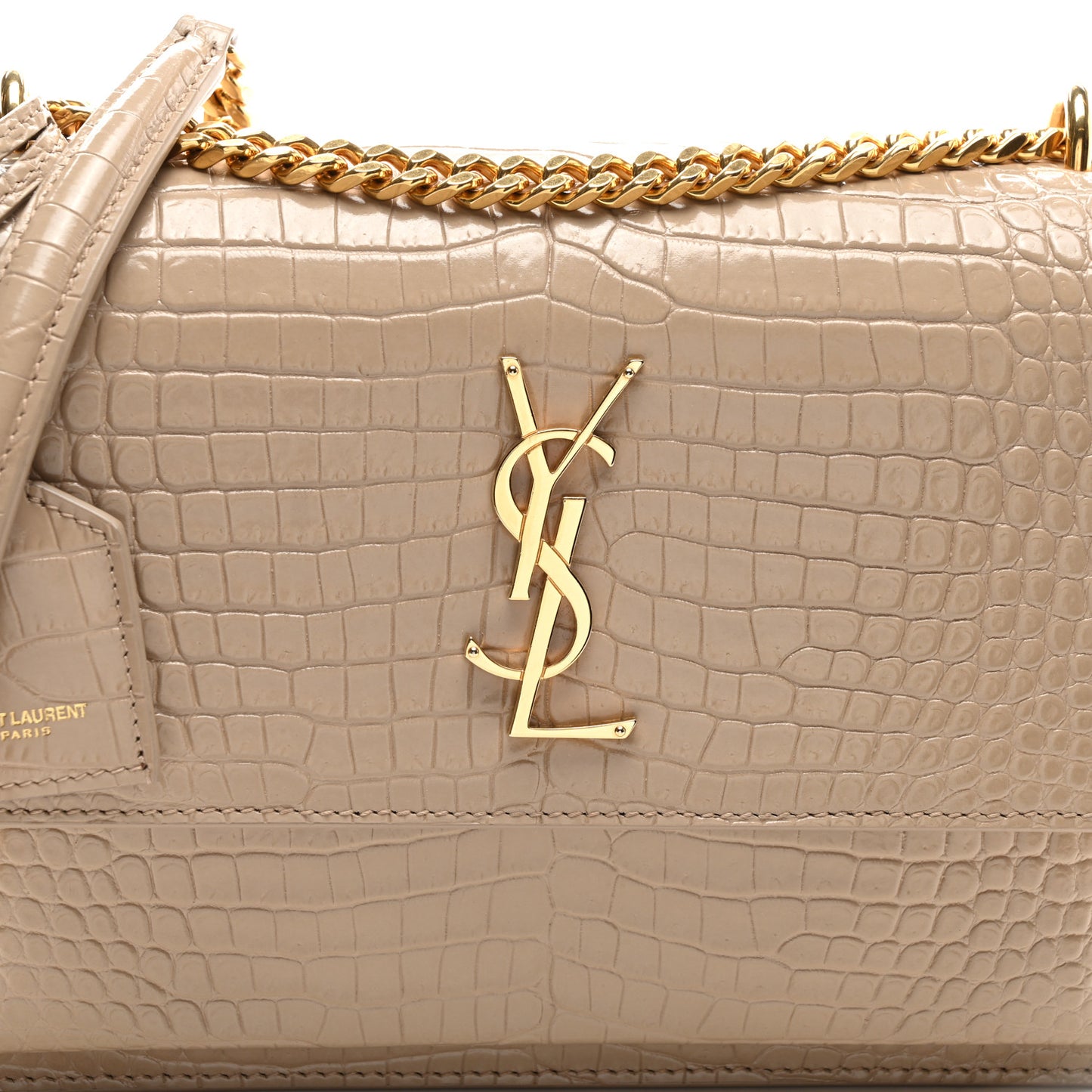 Calfskin Crocodile Embossed Medium Monogram Sunset Dark Beige
