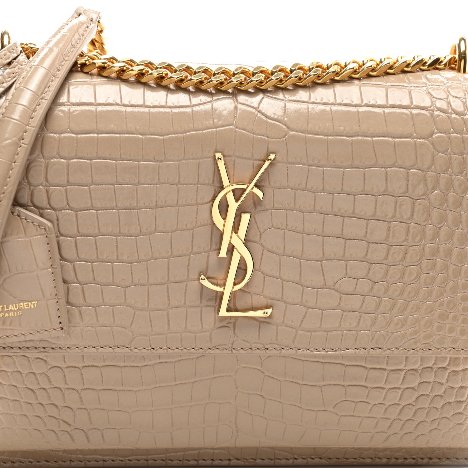Saint Laurent Calfskin Crocodile Embossed Medium Monogram Sunset Dark Beige 7 of 9
