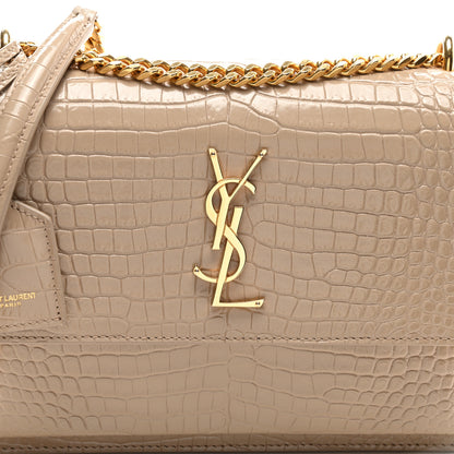 Saint Laurent Calfskin Crocodile Embossed Medium Monogram Sunset Dark Beige 7 of 9