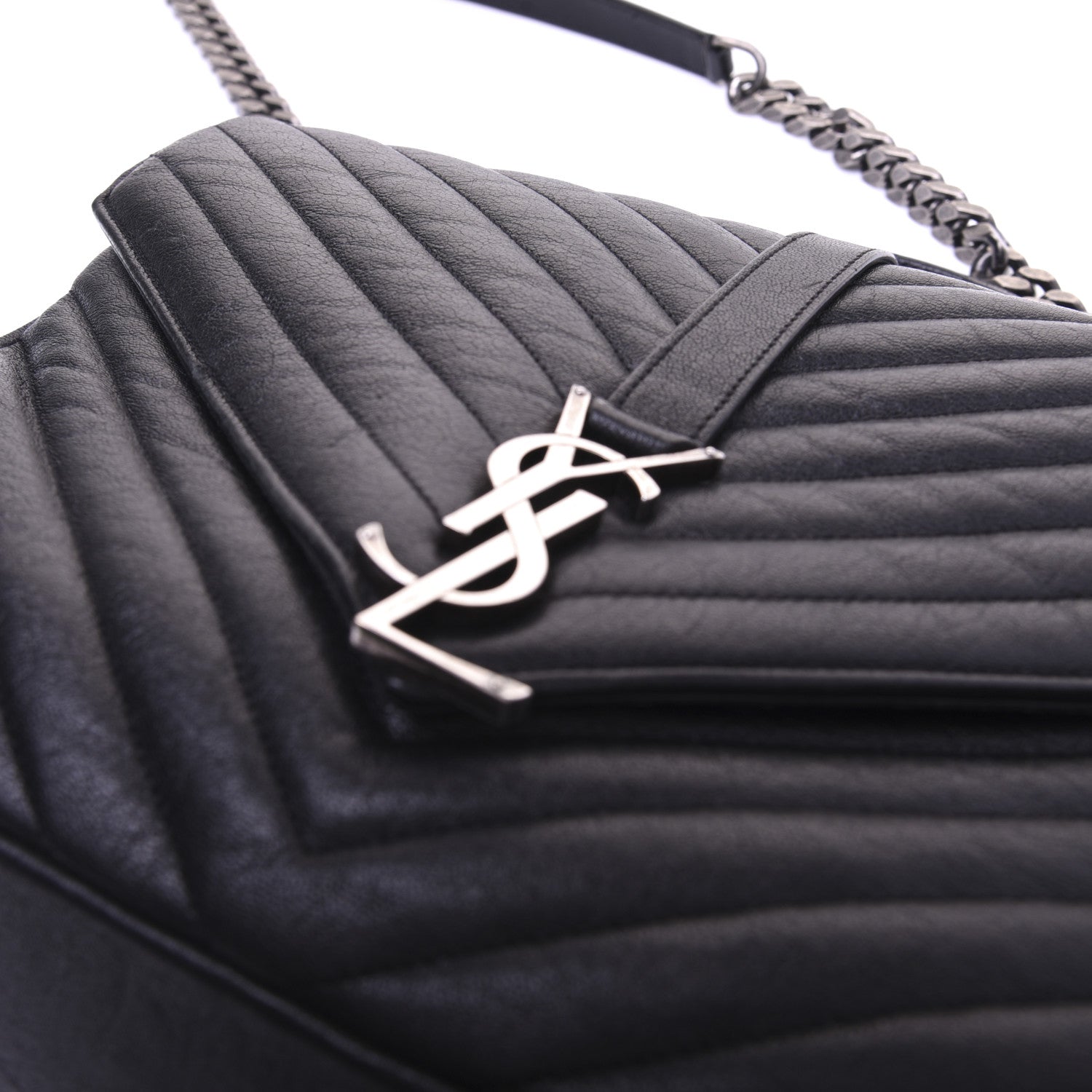 Saint Laurent Sheepskin Matelasse Chevron Monogram Large College Satchel Black 22 of 31