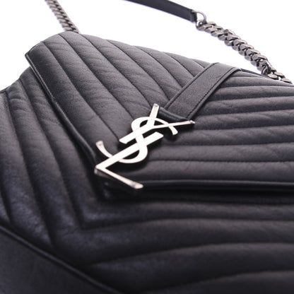 Saint Laurent Sheepskin Matelasse Chevron Monogram Large College Satchel Black 22 of 31