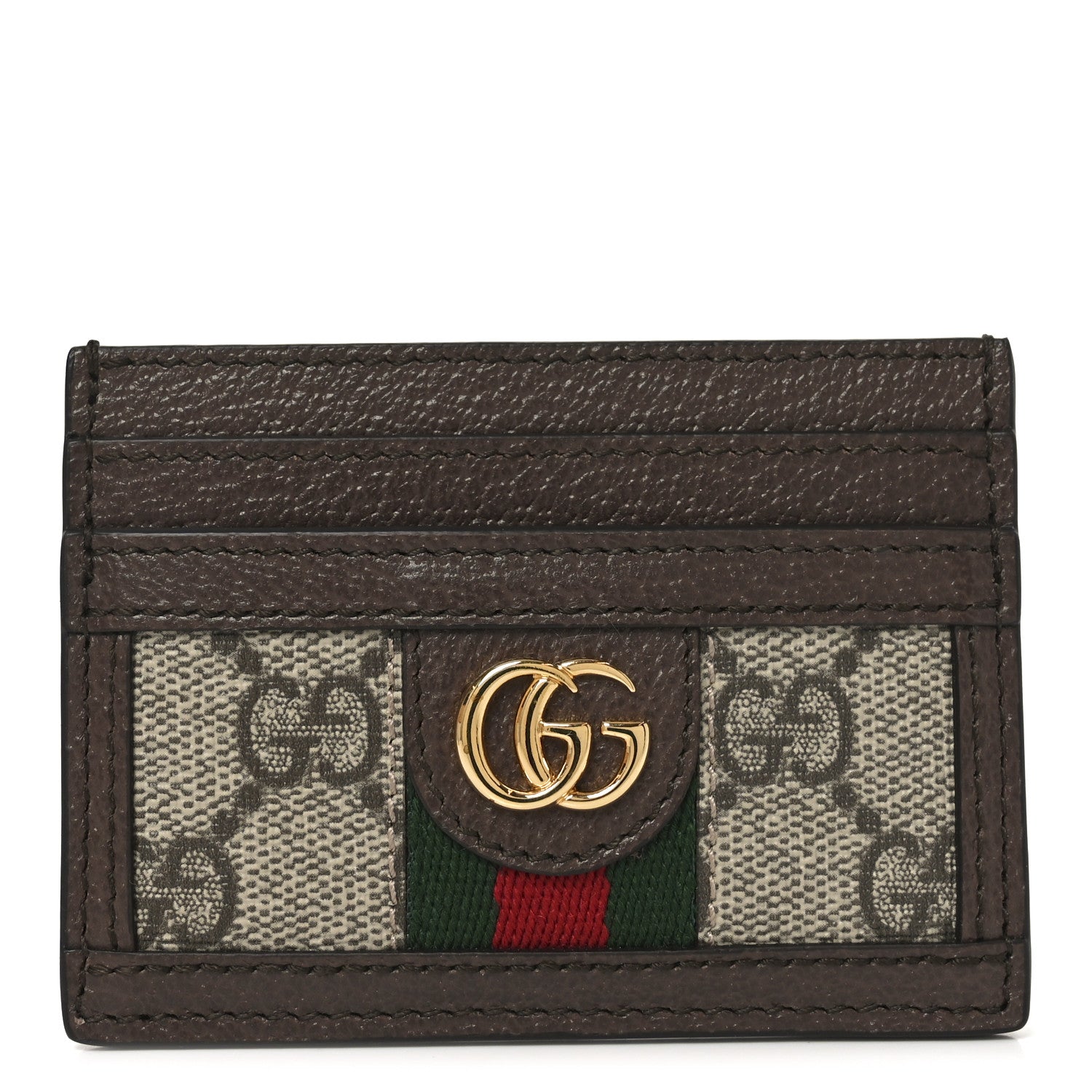 Gucci GG Supreme Monogram Textured Dollar Calfskin Ophidia Card Holder Beige Ebony New Acero 1 of 7