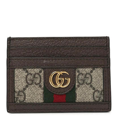 Gucci GG Supreme Monogram Textured Dollar Calfskin Ophidia Card Holder Beige Ebony New Acero 1 of 7