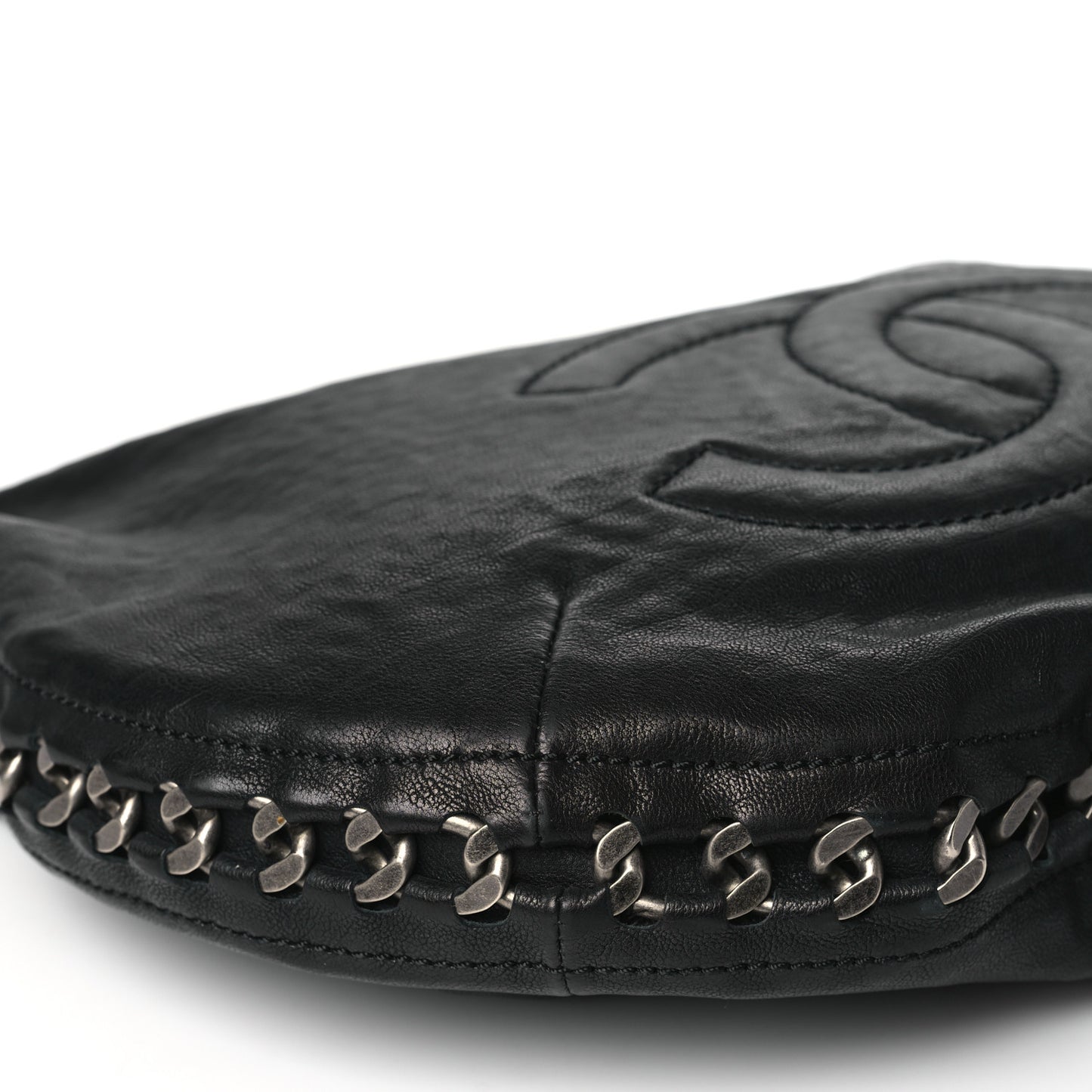 Calfskin Modern Chain Rhodoid Hobo Black