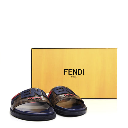 Fendi X FILA Glazed Fabric Calfskin FF 1974 Mania Mens Slide Sandals 7 Mogano Panna Blueberry Caipiroska 14 of 14