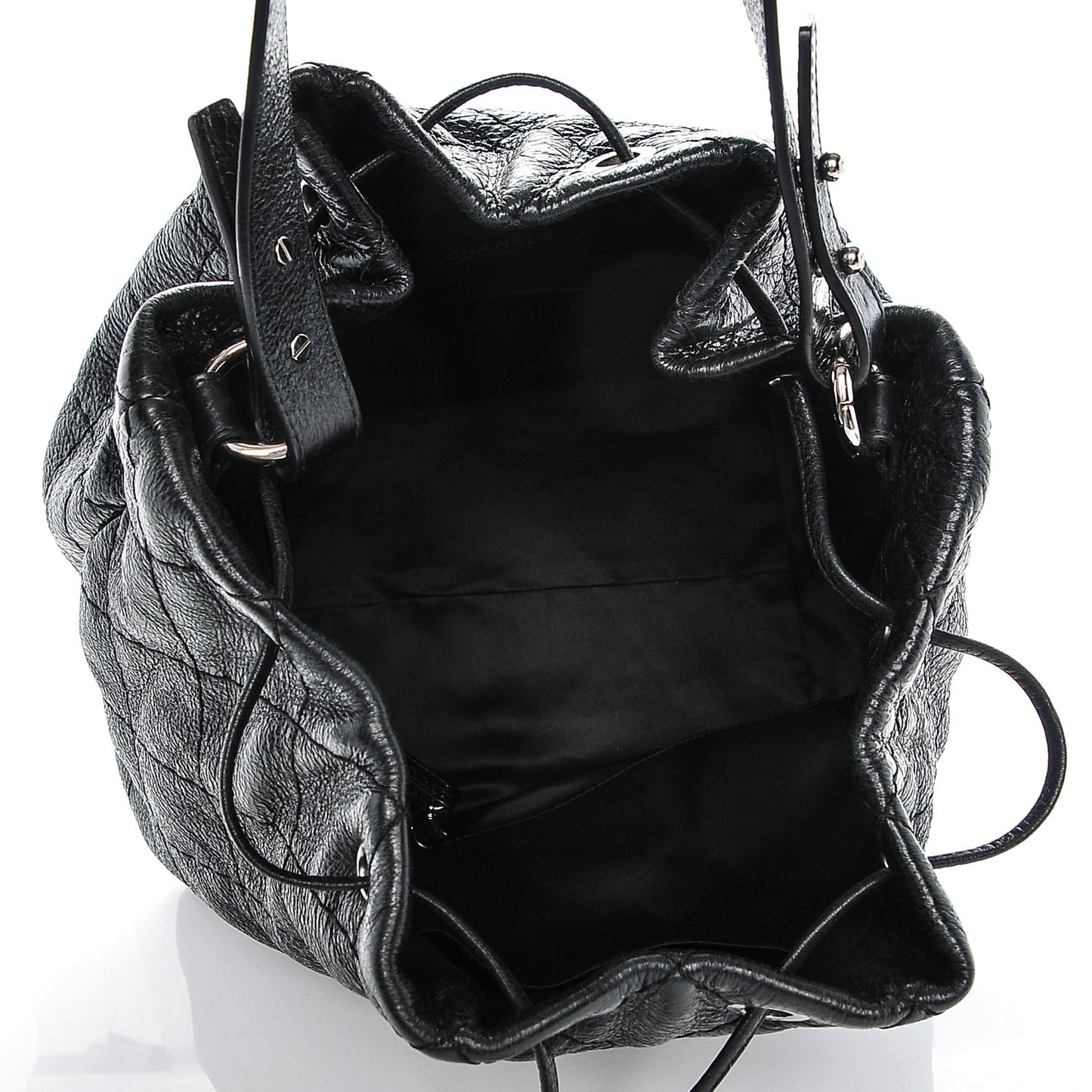 Glazed Calfskin On The Road Drawstring Tote Black