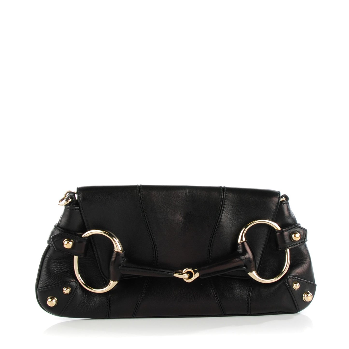Calfskin Small Horsebit Chain Clutch Black