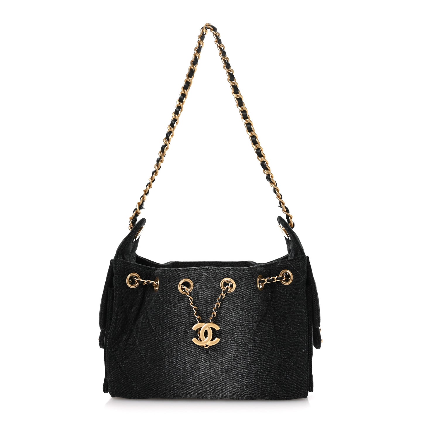 Washed Denim Quilted Mini Chanel 25 Handbag Black