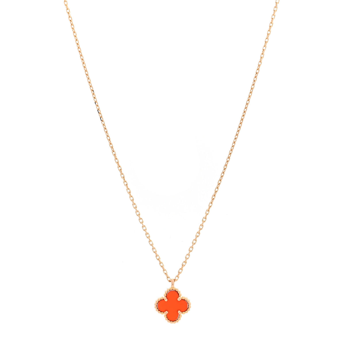 18K Rose Gold Carnelian Sweet Alhambra Pendant Necklace