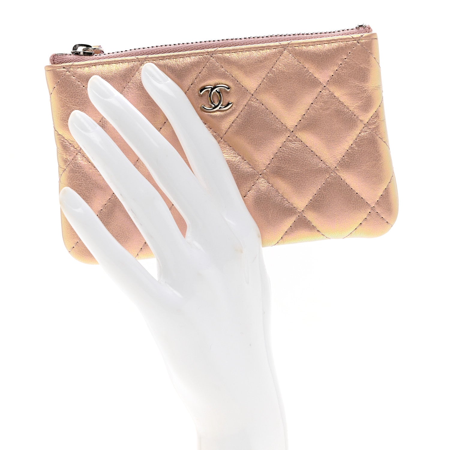 Chanel Iridescent Calfskin Quilted Small Cosmetic Case Pink 2 of 7