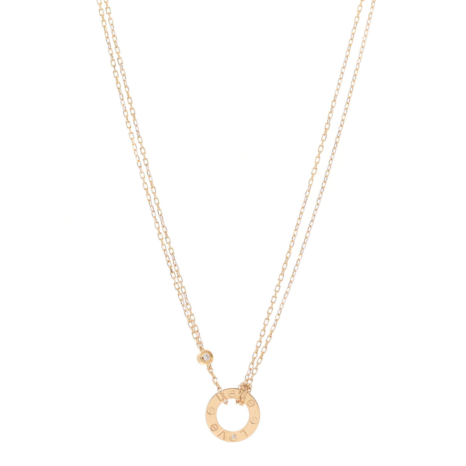 Cartier 18K Yellow Gold 2 Diamond LOVE Necklace 1 of 8