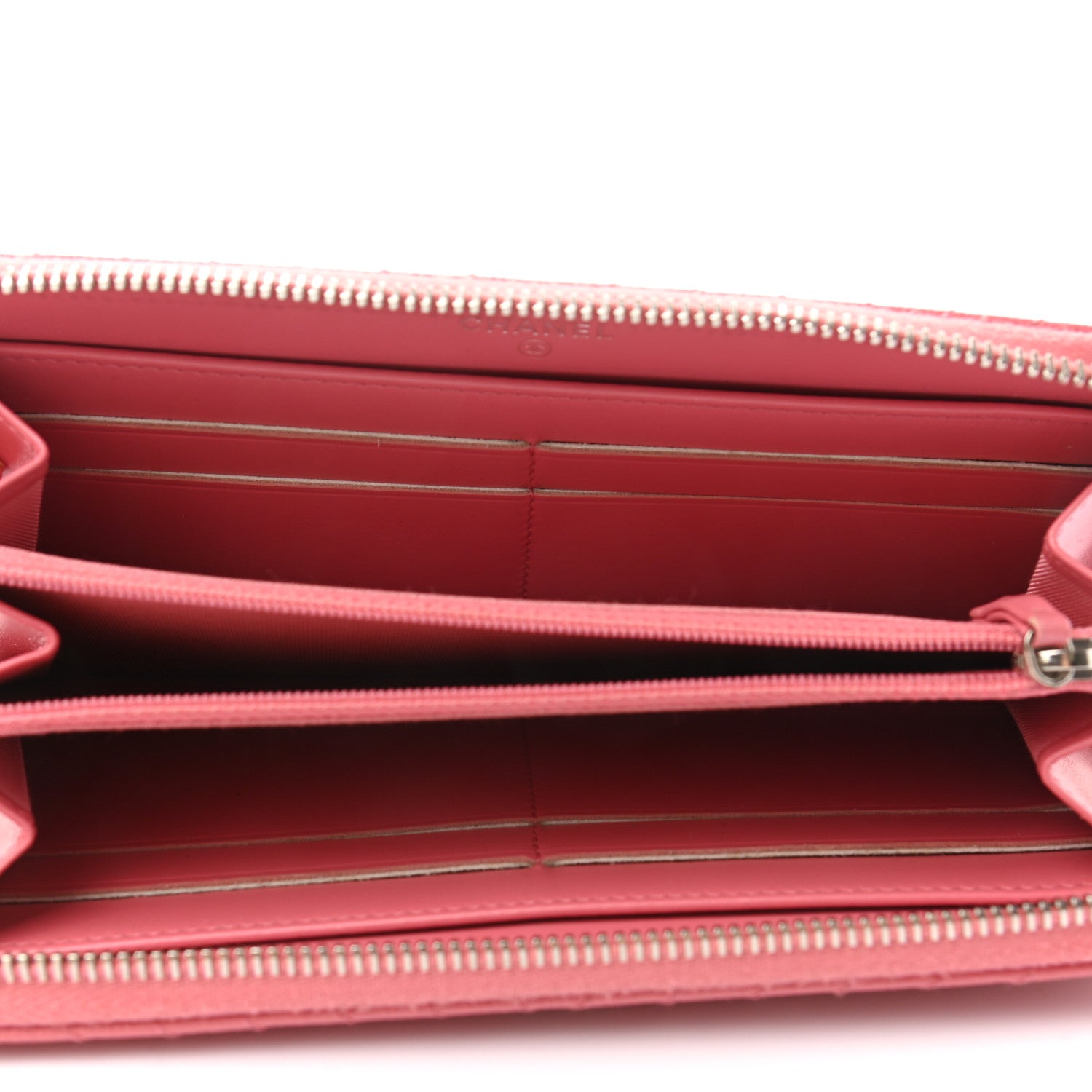 Chanel Caviar Chevron Large Gusset Zip Around Wallet Pink 5 of 9