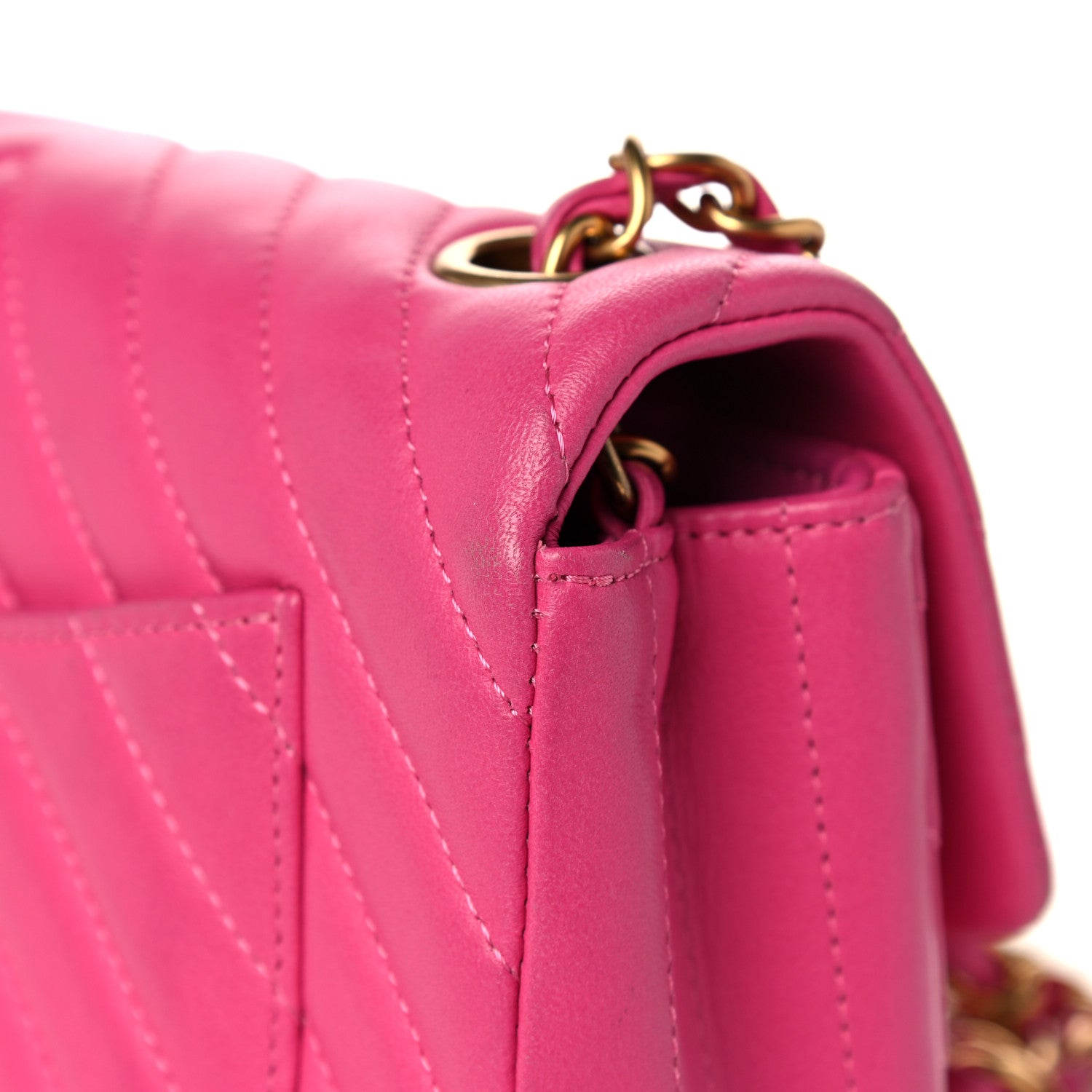 Chanel Lambskin Chevron Quilted Mini Rectangular Flap Dark Pink 15 of 17