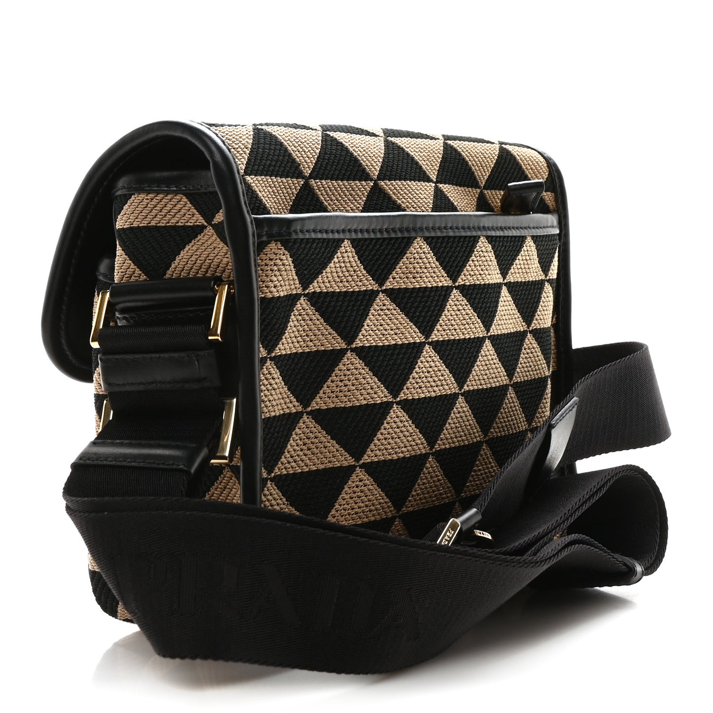 Jacquard Saffiano Triangolo Symbole Embroidered Messenger Bag Black Corda