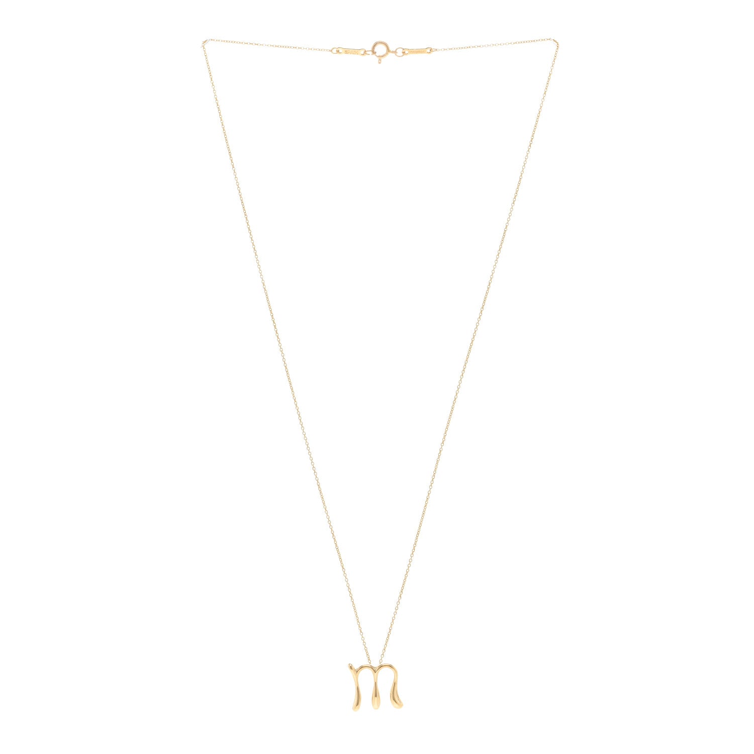 Tiffany 18K Yellow Gold Elsa Peretti Letter M Pendant Necklace 3 of 4