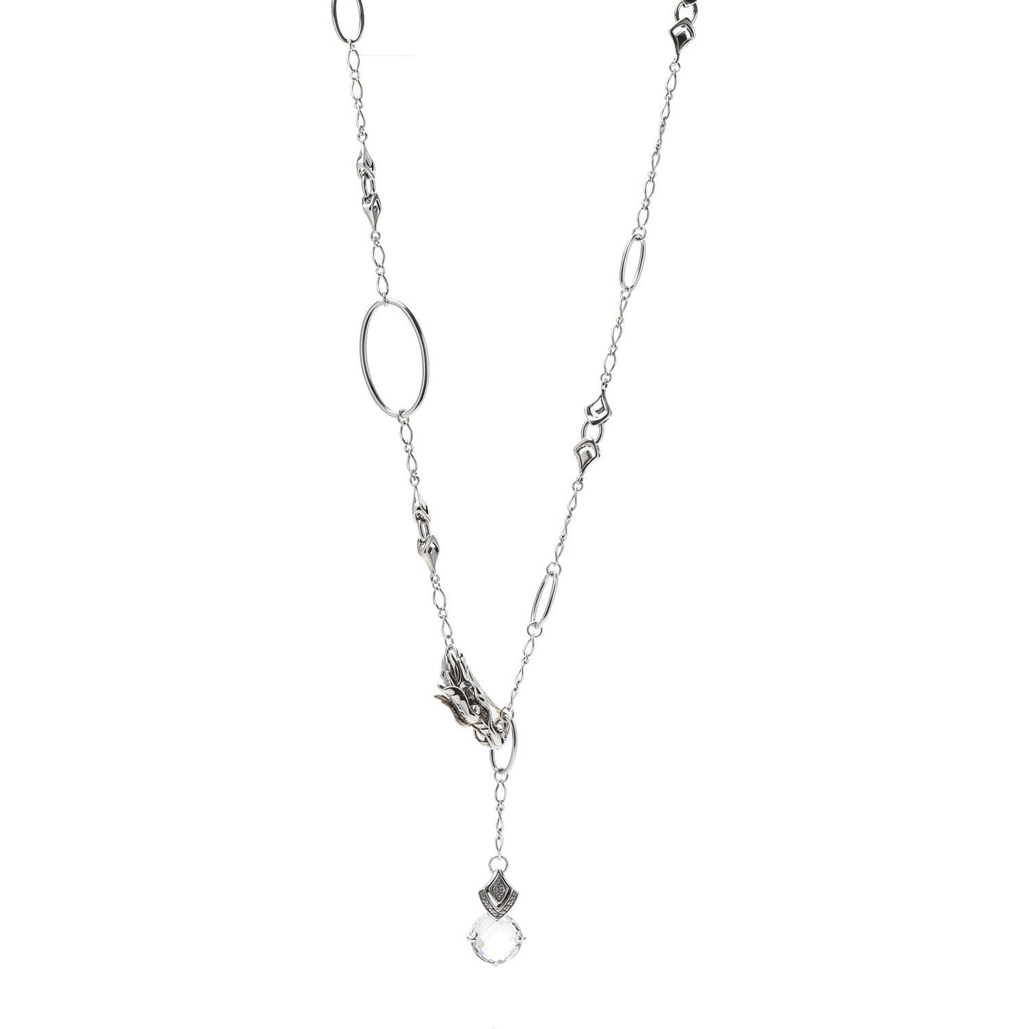 Sterling Silver White Topaz Sapphire Legends Naga Lariat Necklace
