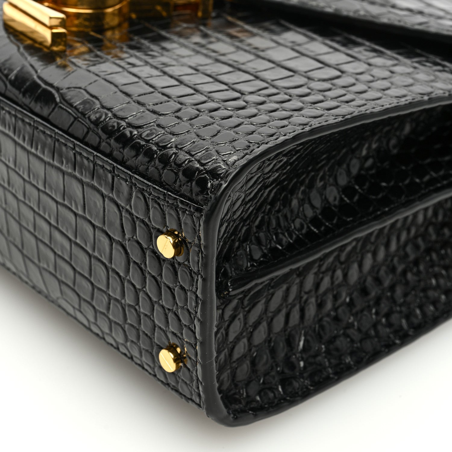 Saint Laurent Calfskin Crocodile Embossed Mini Classic Monogram Cassandra Top Handle Black 9 of 9