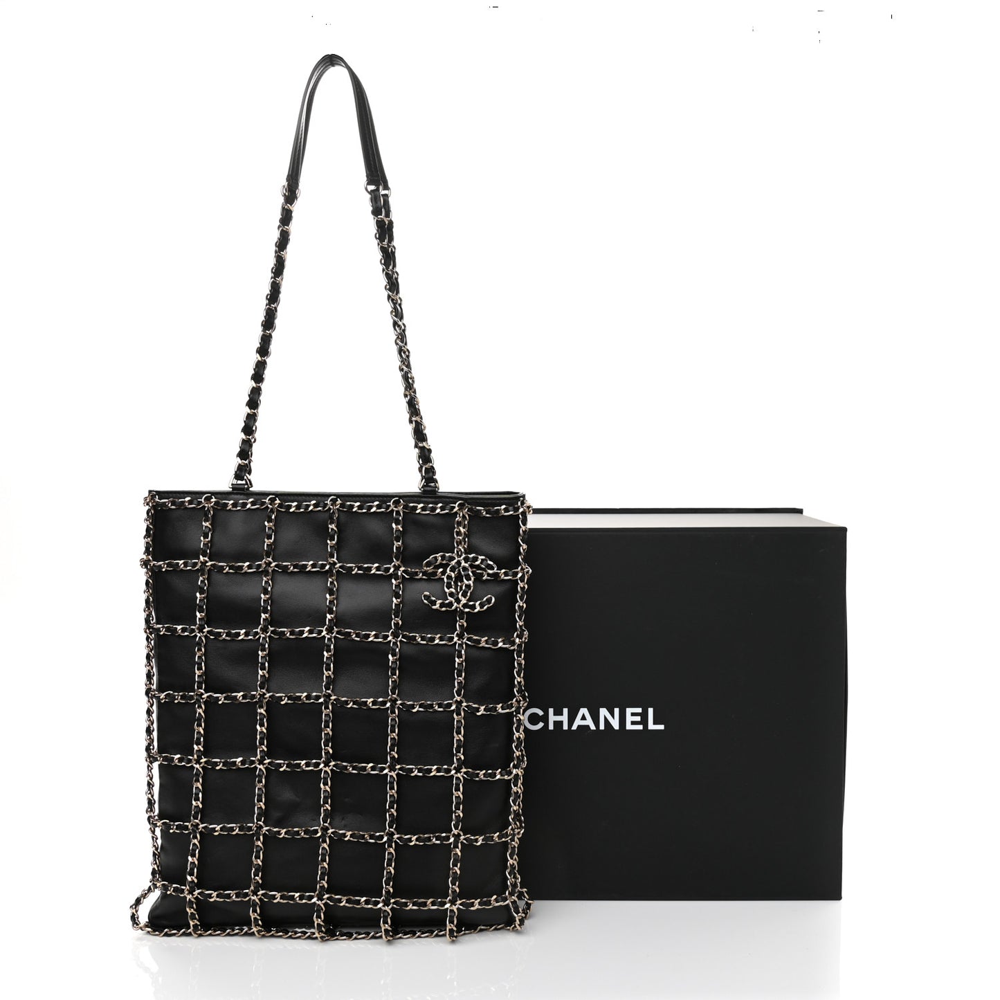 Lambskin Large Shopping Chain Tote Black