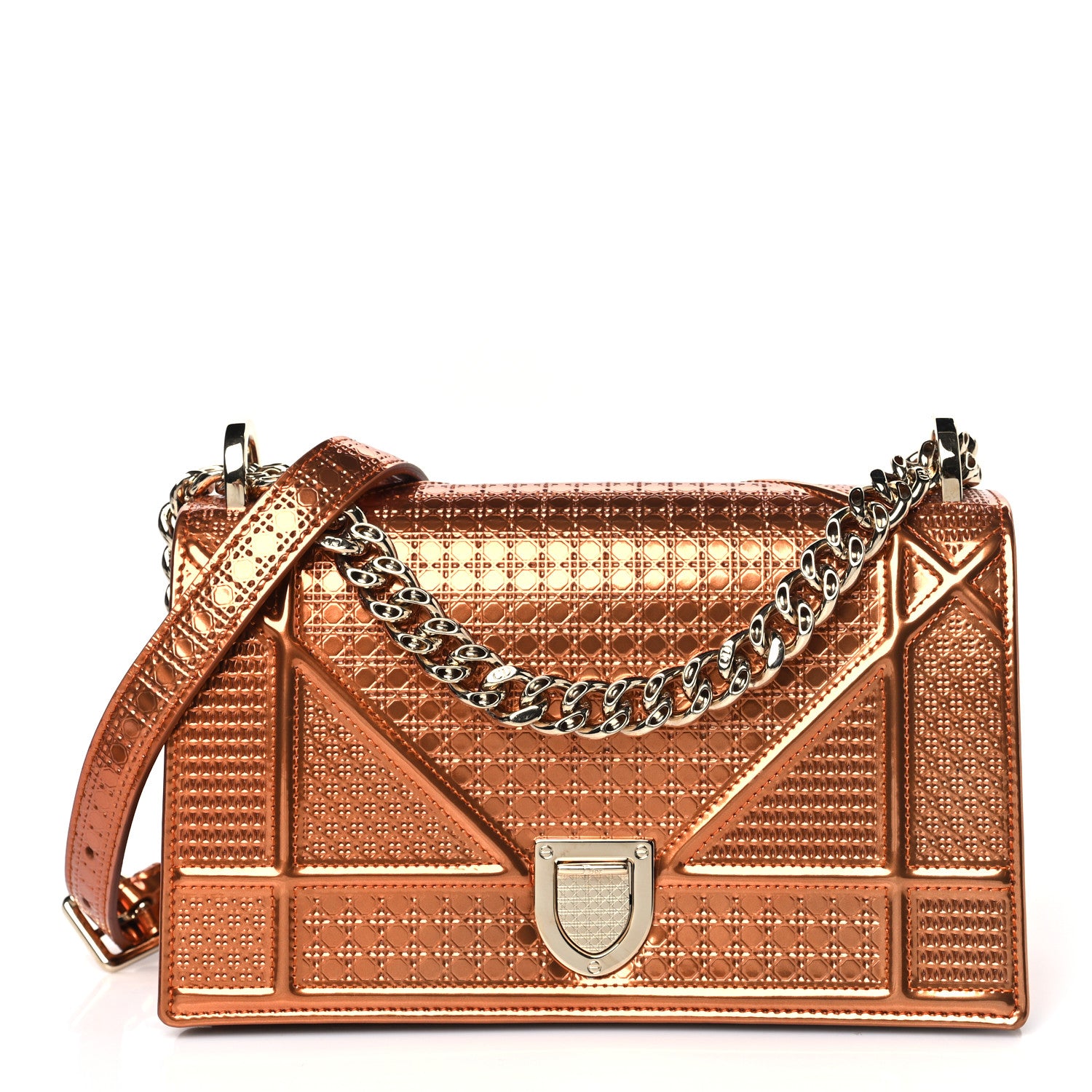 Christian Dior Metallic Patent Micro-Cannage Small Diorama Flap Bag Orange 1 of 8