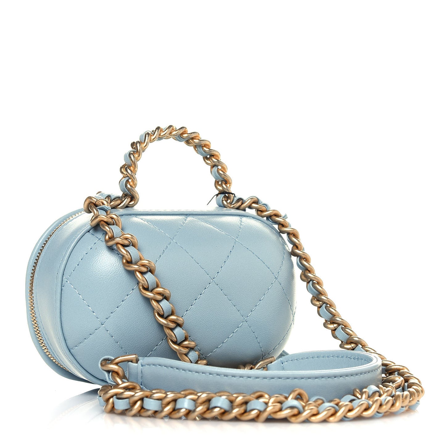 Lambskin Quilted CC Bubble Vanity Case With Chain Light Blue
