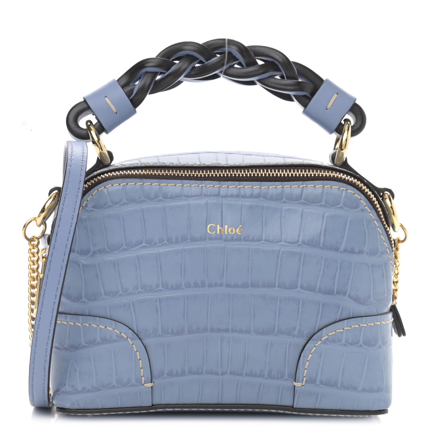 Crocodile Embossed Mini Daria Chain Bag Washed Blue