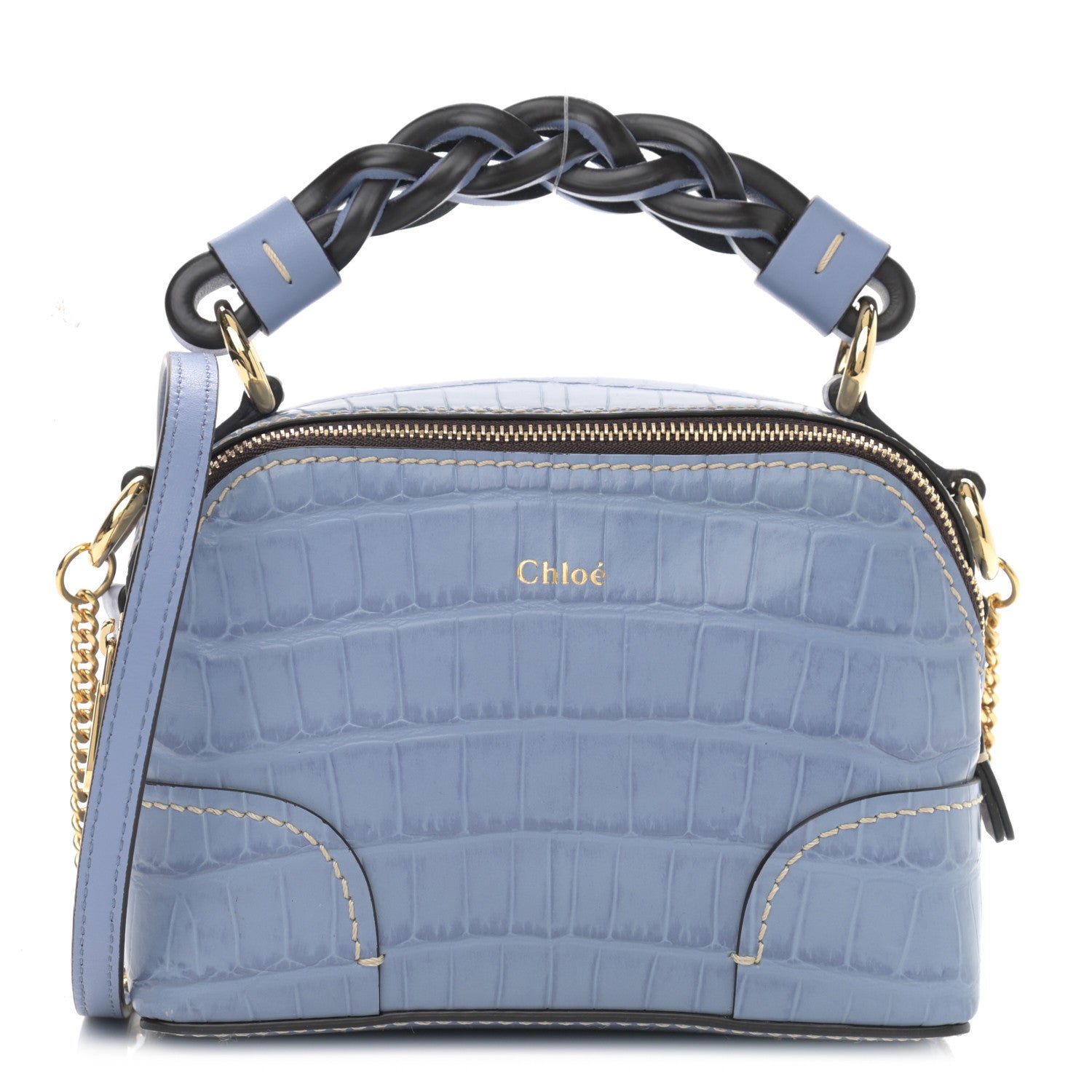 Chloe Crocodile Embossed Mini Daria Chain Bag Washed Blue 1 of 9