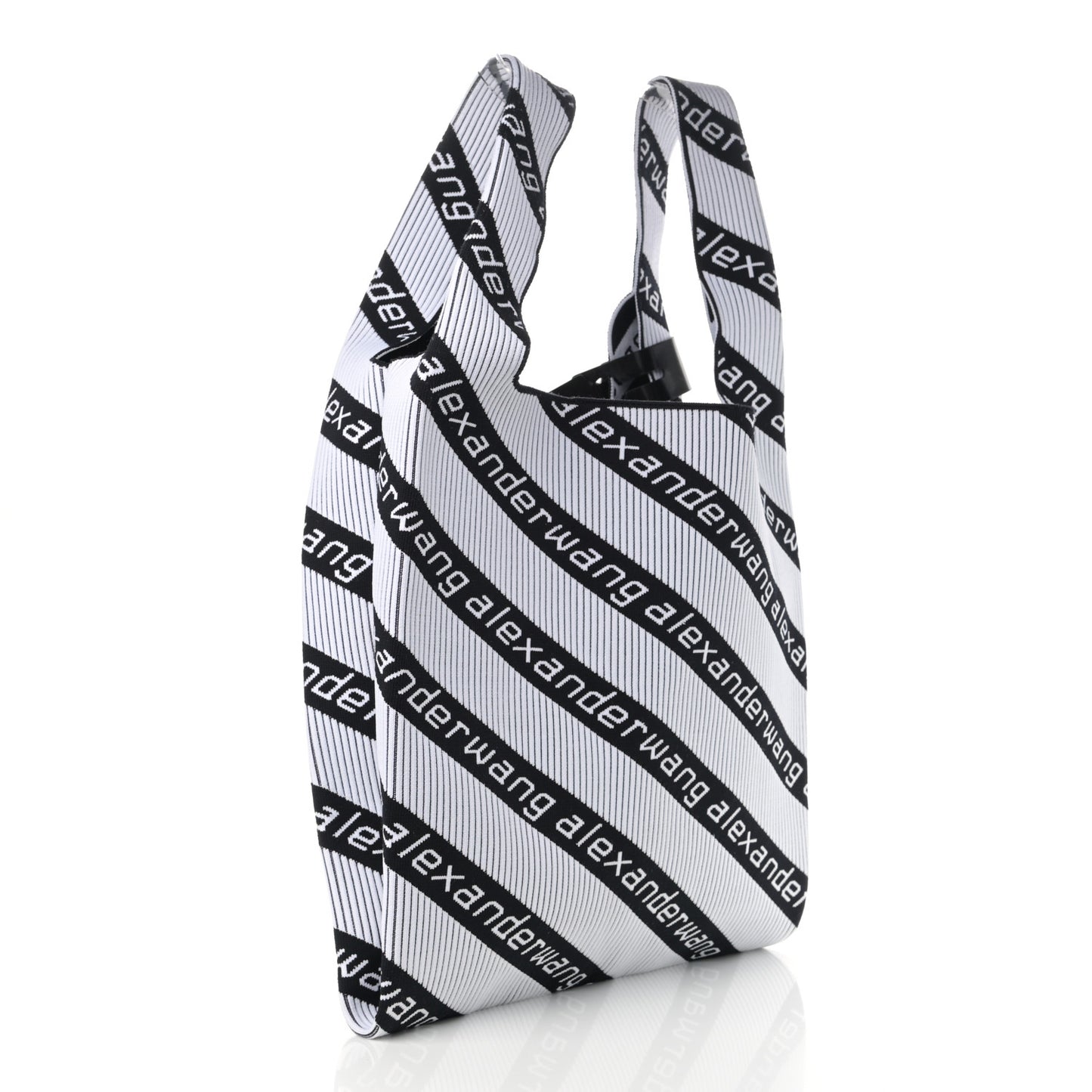 Knit Jacquard Diagonal Logo Shopper Tote Black White