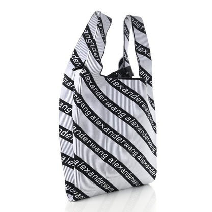 Alexander Wang Knit Jacquard Diagonal Logo Shopper Tote Black White 3 of 11
