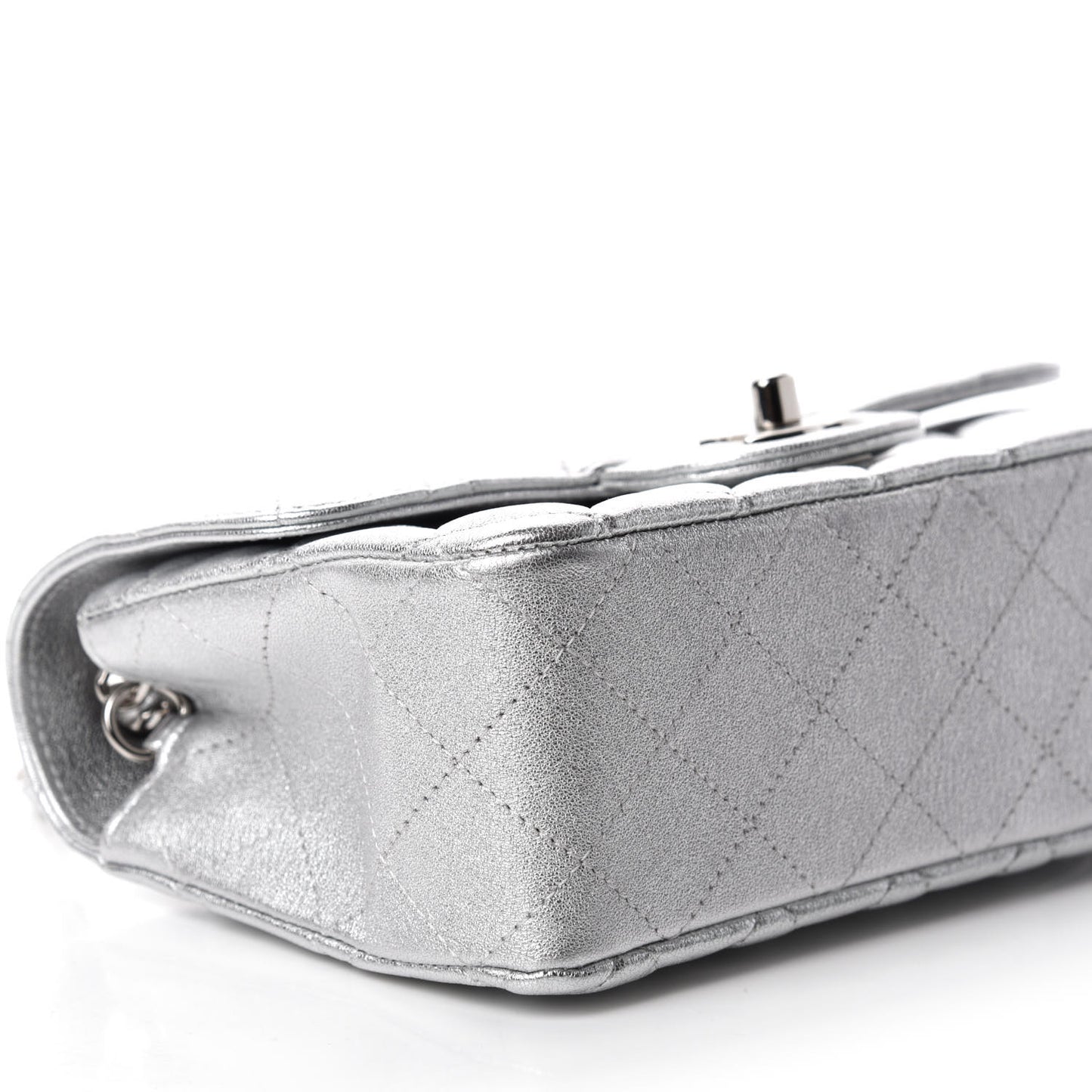 Metallic Lambskin Quilted Mini Rectangular Flap Silver