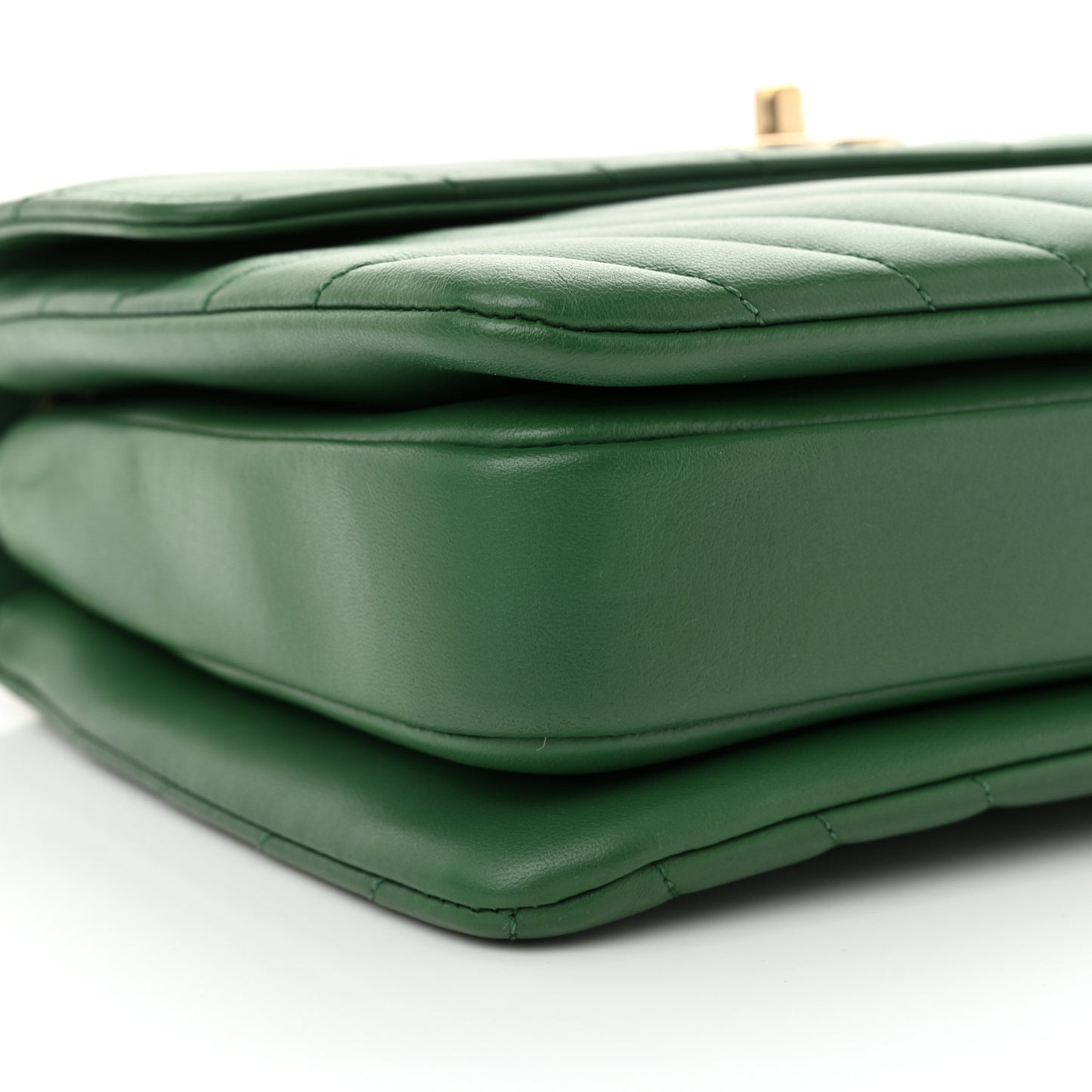 Lambskin Chevron Quilted Small Trendy CC Dual Handle Flap Bag Green