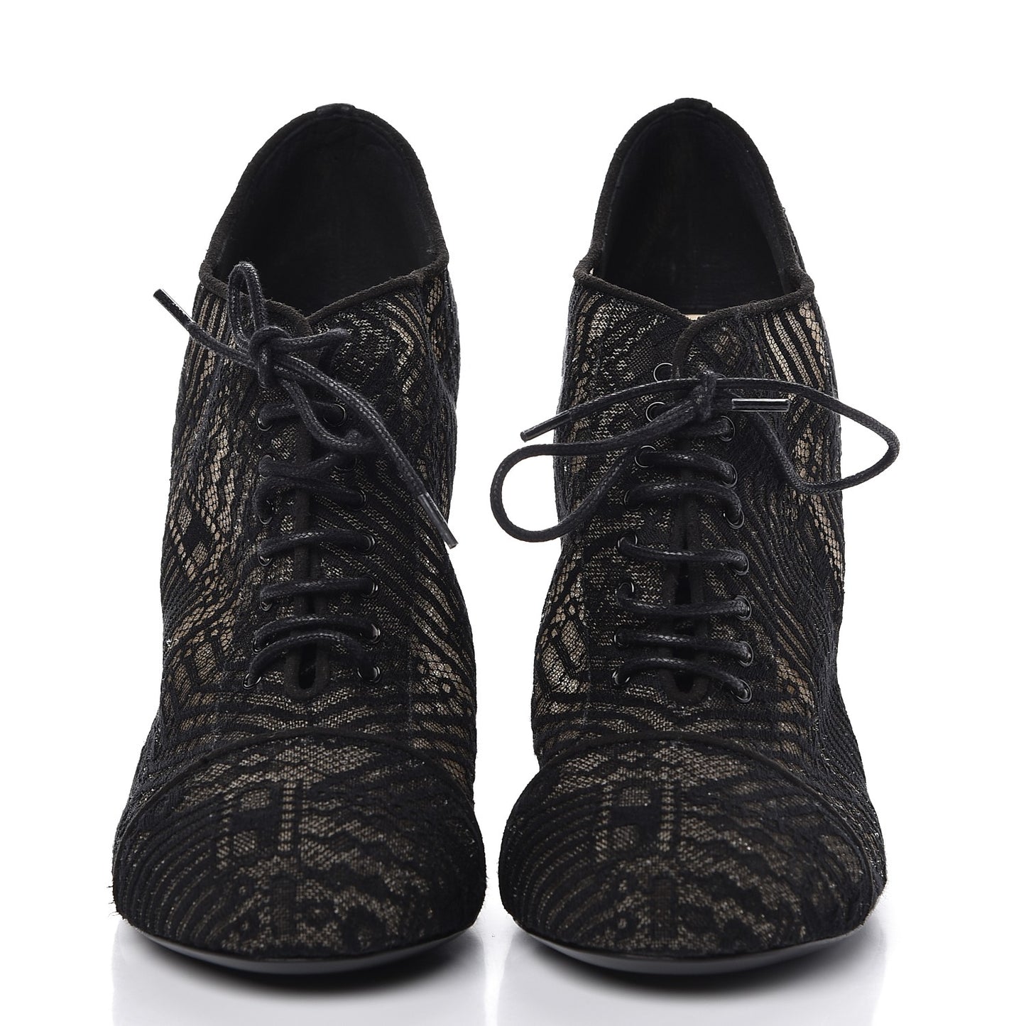 Lace Mesh Kid Suede Pearl Lace Up Booties 40 Black