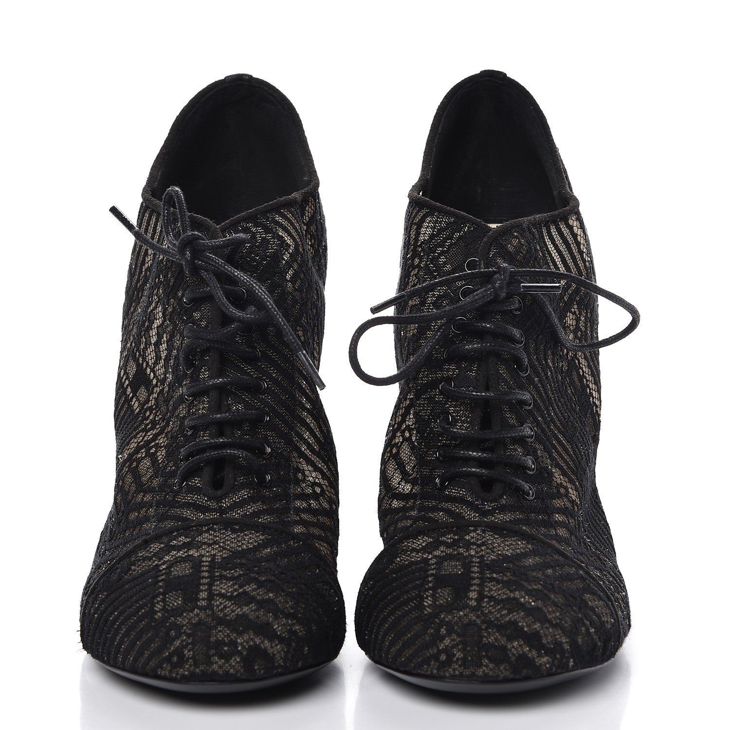 Chanel Lace Mesh Kid Suede Pearl Lace Up Booties 40 Black 2 of 10