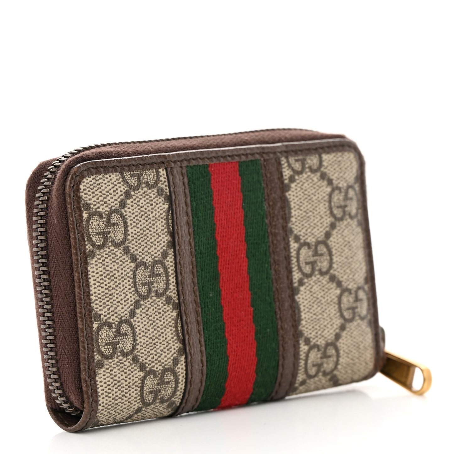 GG Supreme Web Ophidia Zip Around Card Case Brown