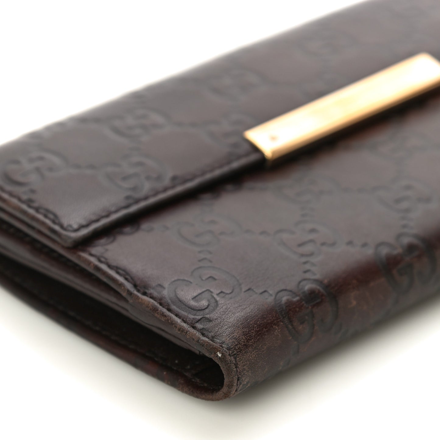 Guccissima Margaux Calfskin Metal Bar Continental Flap Wallet Chocolate