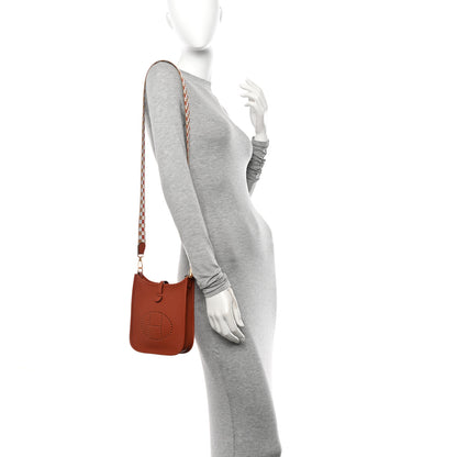 Hermes Taurillon Clemence Maxi Quadrille Evelyne TPM Cuivre Chai Nata Bleu Brume 2 of 11
