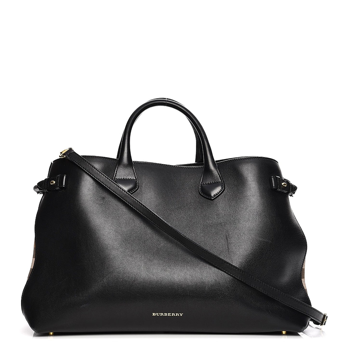 Grainy Calfskin House Check Large Banner Tote Black
