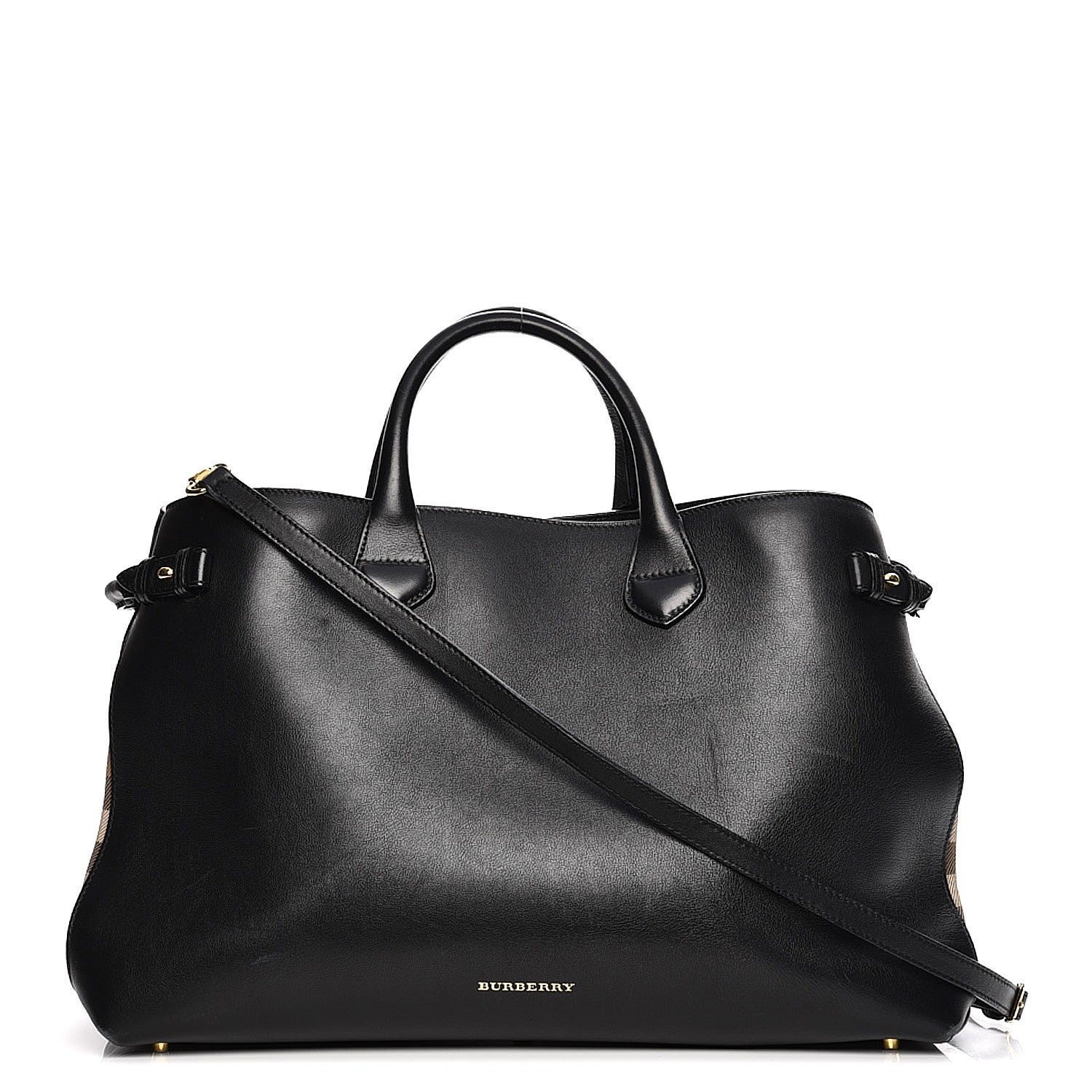 Burberry Grainy Calfskin House Check Large Banner Tote Black 1 of 18